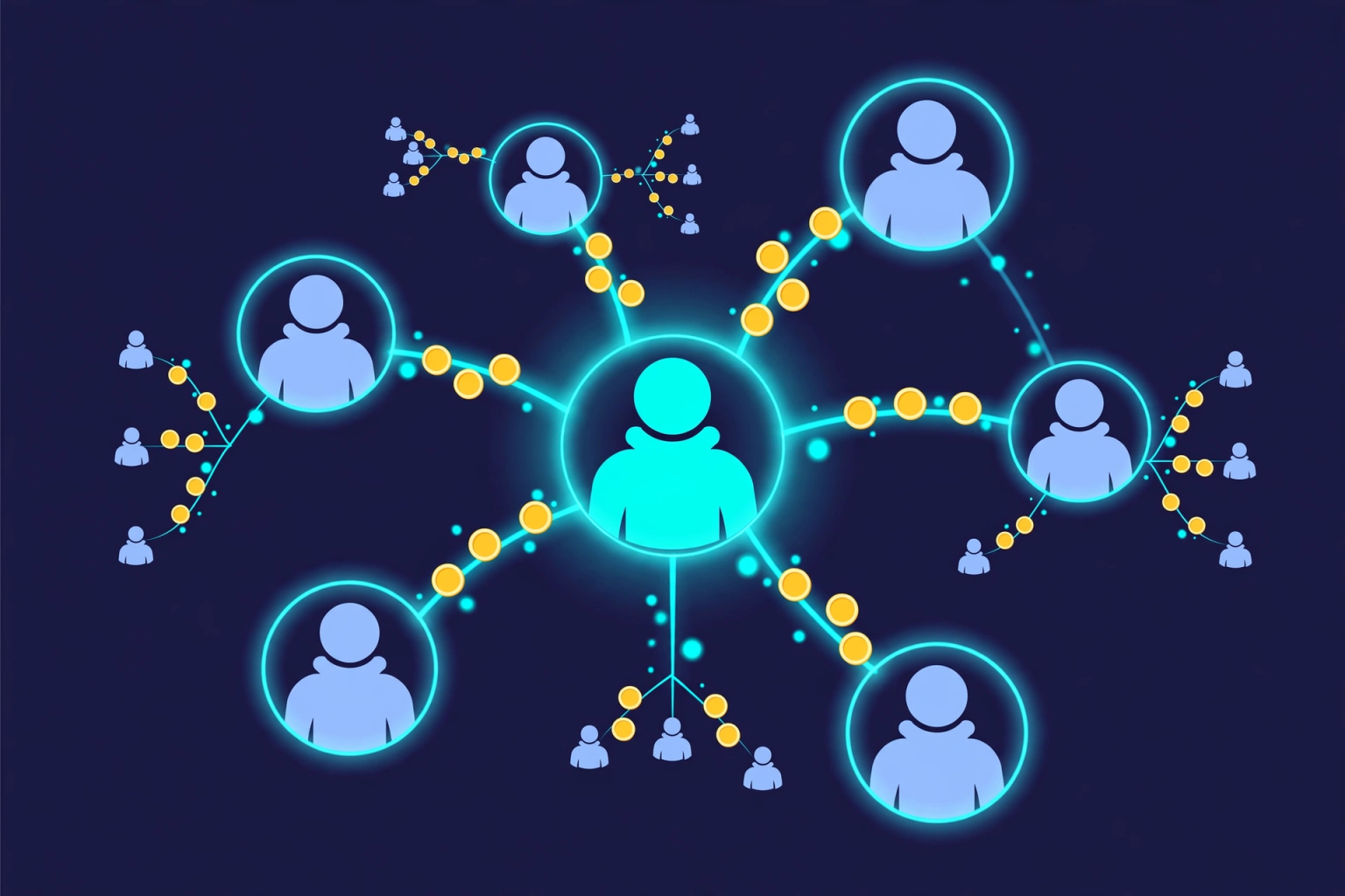 How to Buy Crypto in Germany in 2026 – Beginner Guide Illustration of a referral network with coins flowing between connected people