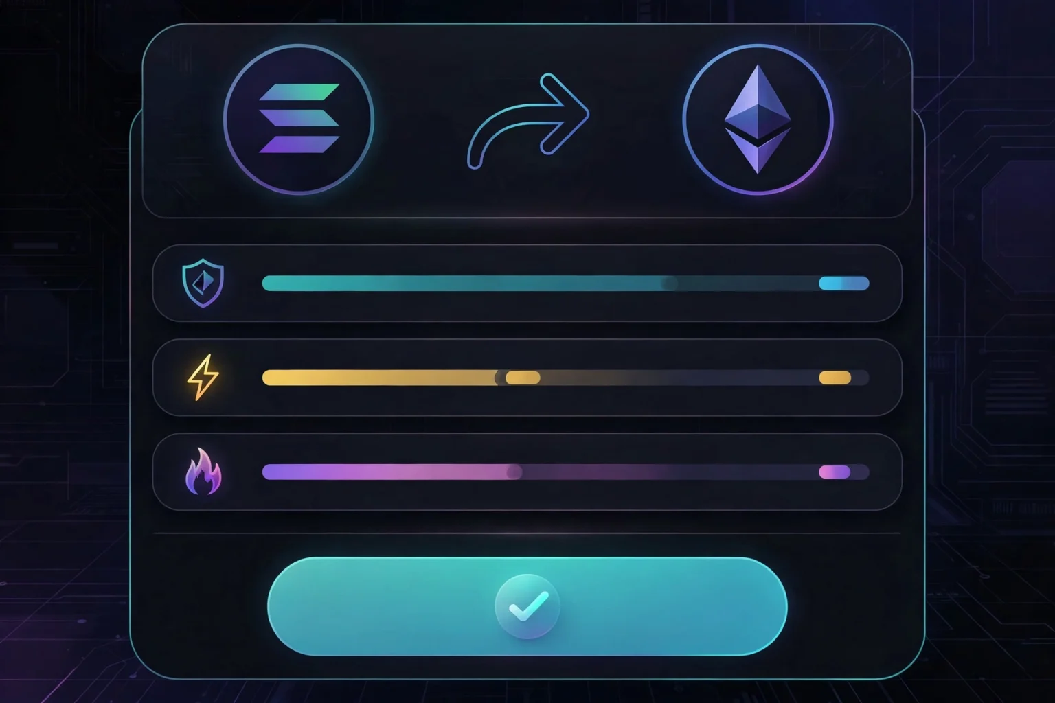 SOL to ETH bridge quote screen with fee breakdown