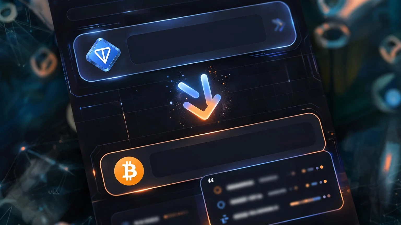 TON to BTC swap interface showing the exchange quote